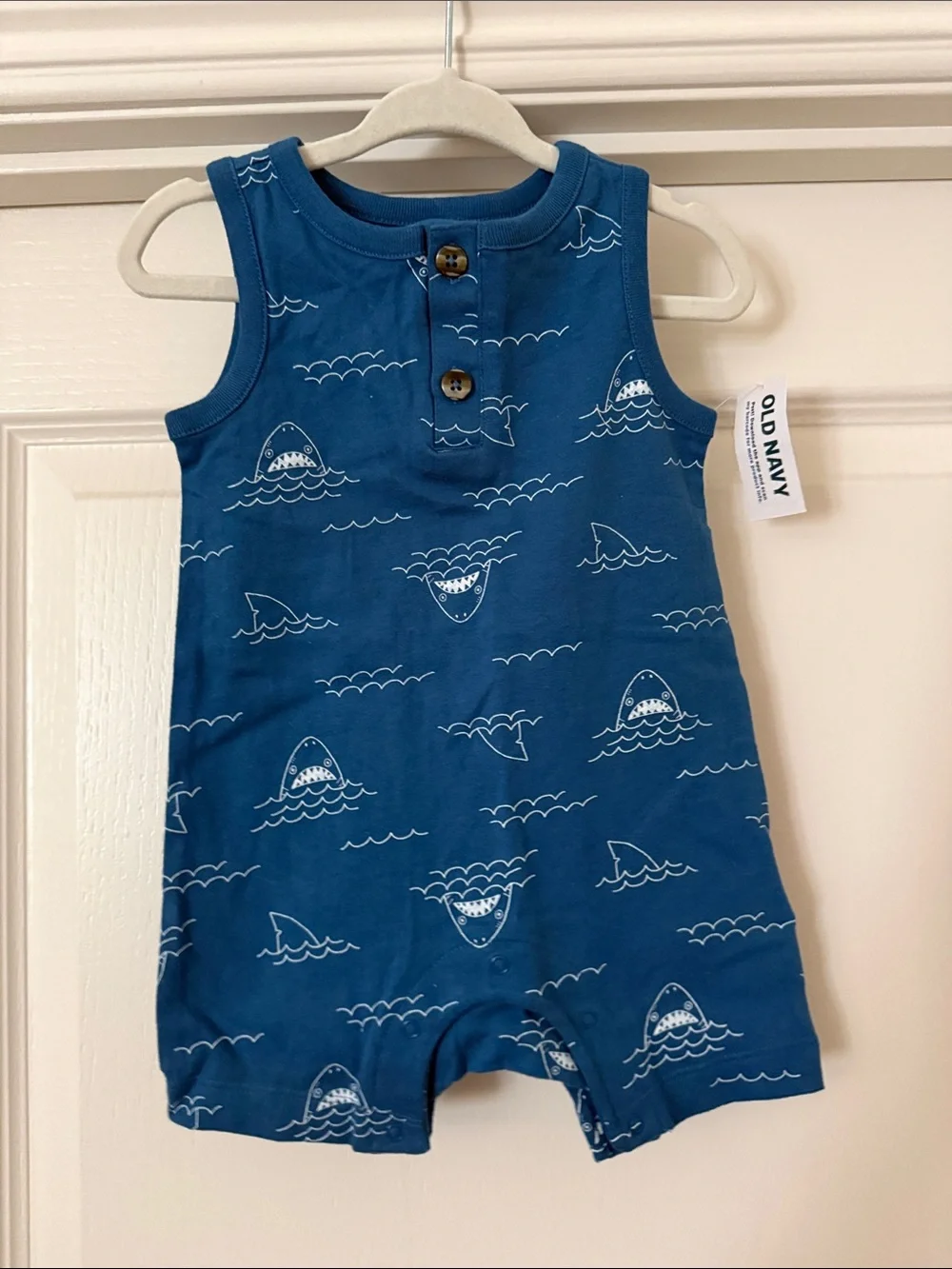 Old Navy Blue Shark Print Sleeveless Romper